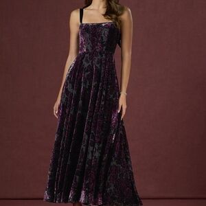 Azazie Hester Black Amethyst Velvet Floral Maxi Dress in Purple and Black